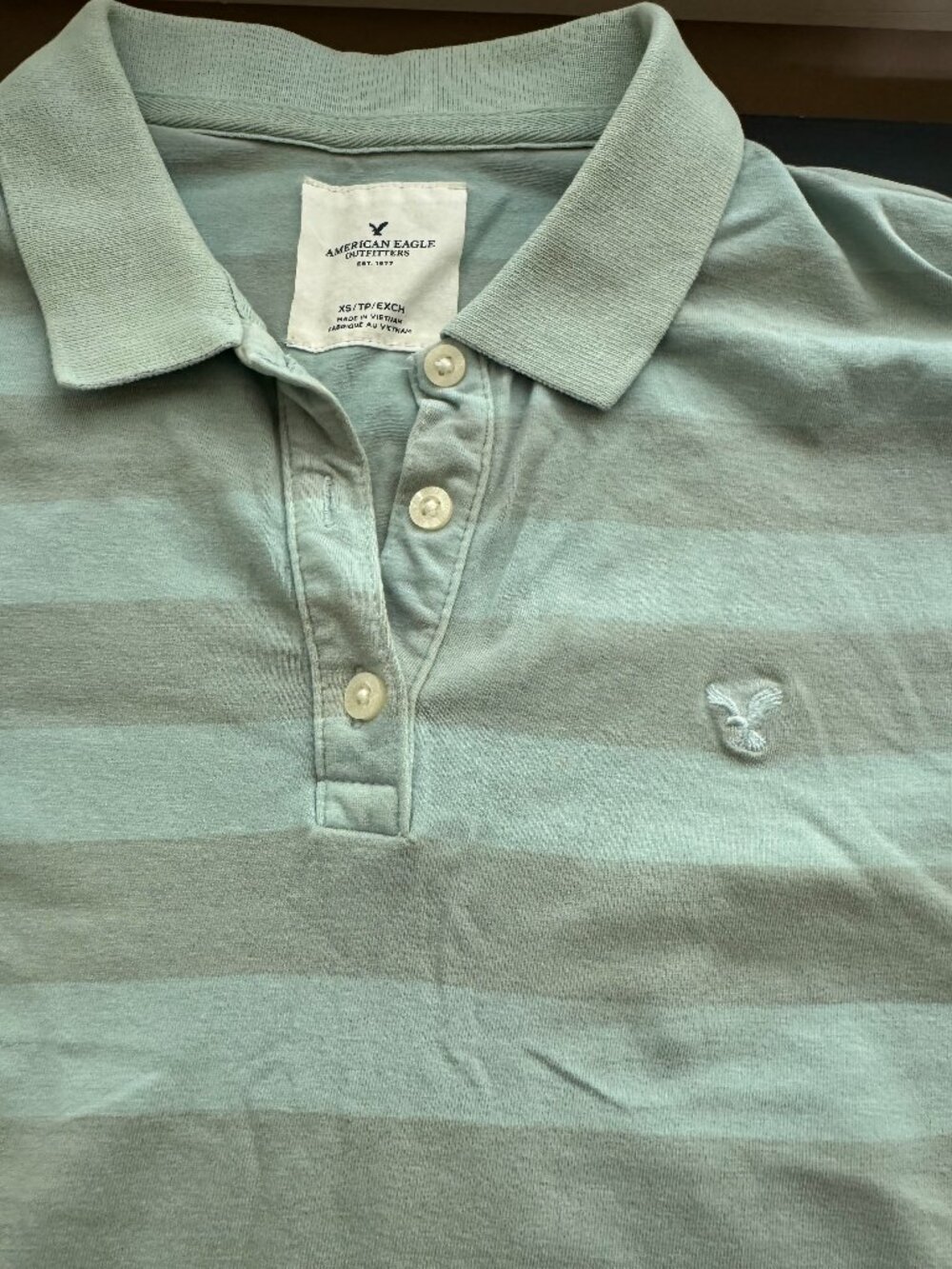 American Eagle Sage Green Tonal Stripe Polo Shirt - XS